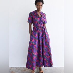 NWT Never A Wallflower Kelli Short Sleeve Maxi Midi Dress Ruby Wax Print  XS